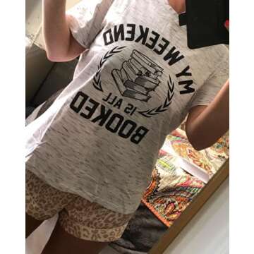 licson My Weekend is All Booked T Shirt Women Funny Cute Book Reader Reading O-Neck Tee (Small) White