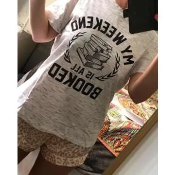 licson My Weekend is All Booked T Shirt Women Funny Cute Book Reader Reading O-Neck Tee (Small) White