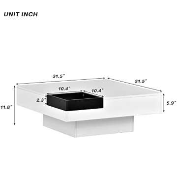 Modern 31.5" LED Coffee Table with Remote Control