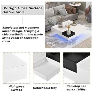 Modern 31.5" LED Coffee Table with Remote Control