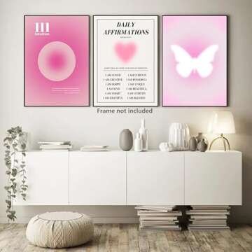 Pink Gradient Aura Angel Numbers Posters Sets for Room Aesthetic Spiritual Affirmation Canvas Wall Art Positive Energy Painting Y2k Butterfly Pictures Trendy Wall Decor for Bedroom 12x16in Unframed