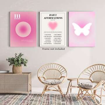 Pink Gradient Aura Angel Numbers Posters Sets for Room Aesthetic Spiritual Affirmation Canvas Wall Art Positive Energy Painting Y2k Butterfly Pictures Trendy Wall Decor for Bedroom 12x16in Unframed