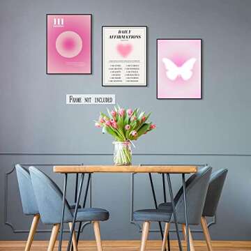 Pink Gradient Aura Angel Numbers Posters Sets for Room Aesthetic Spiritual Affirmation Canvas Wall Art Positive Energy Painting Y2k Butterfly Pictures Trendy Wall Decor for Bedroom 12x16in Unframed