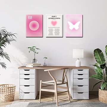 Pink Gradient Aura Angel Numbers Posters Sets for Room Aesthetic Spiritual Affirmation Canvas Wall Art Positive Energy Painting Y2k Butterfly Pictures Trendy Wall Decor for Bedroom 12x16in Unframed