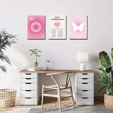 Pink Gradient Aura Angel Numbers Posters Sets for Room Aesthetic Spiritual Affirmation Canvas Wall Art Positive Energy Painting Y2k Butterfly Pictures Trendy Wall Decor for Bedroom 12x16in Unframed