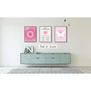 Pink Gradient Aura Angel Numbers Posters Sets for Room Aesthetic Spiritual Affirmation Canvas Wall Art Positive Energy Painting Y2k Butterfly Pictures Trendy Wall Decor for Bedroom 12x16in Unframed