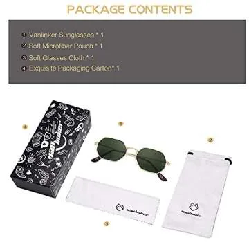 VANLINKER Polarized Hexagon Gold Metal Sunglasses for Women Men Polygon Sunnies Green Lens