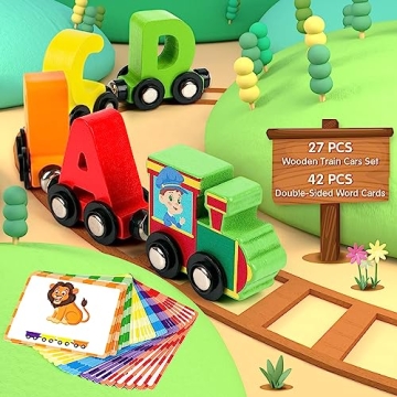 Vanmor Wooden Alphabet Train Set - Learning Toy for Kids