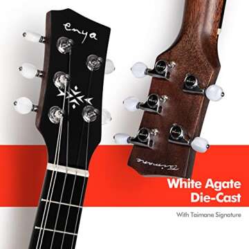 Enya Taimane Moon Signature 5-String Tenor Ukulele All Solid Mahogany 26" Black Ukelele with Built-in AcousticPlus Pickup Bundle with Gig Bag and Strap(EUT-Moon 5-String BK EQ)