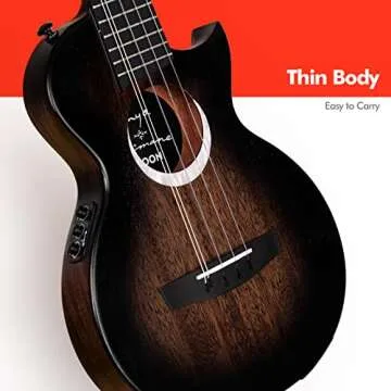 Enya Taimane Moon Signature 5-String Tenor Ukulele All Solid Mahogany 26" Black Ukelele with Built-in AcousticPlus Pickup Bundle with Gig Bag and Strap(EUT-Moon 5-String BK EQ)