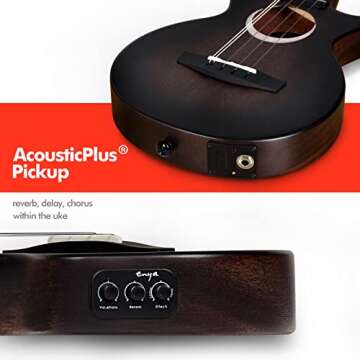 Enya Taimane Moon Signature 5-String Tenor Ukulele All Solid Mahogany 26" Black Ukelele with Built-in AcousticPlus Pickup Bundle with Gig Bag and Strap(EUT-Moon 5-String BK EQ)