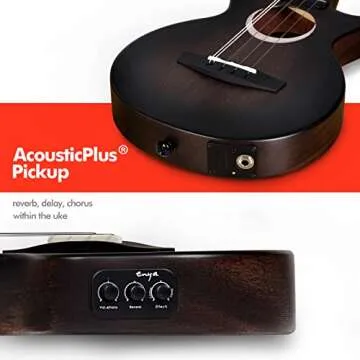 Enya Taimane Moon Signature 5-String Tenor Ukulele All Solid Mahogany 26" Black Ukelele with Built-in AcousticPlus Pickup Bundle with Gig Bag and Strap(EUT-Moon 5-String BK EQ)