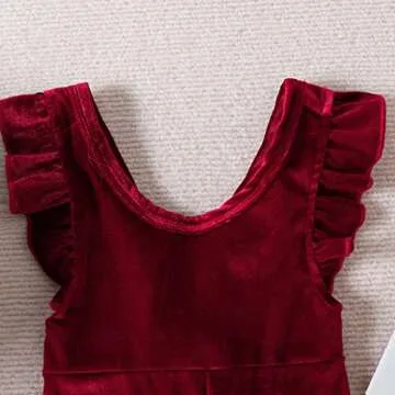 YOKJZJD Infant Toddler Baby Girl Velvet Romper Jumpsuit Overalls Bell Bottom Pants Fall Suspender Leggings Christmas Outfits (A-Wine Red, 12-18 Months)