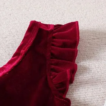 YOKJZJD Infant Toddler Baby Girl Velvet Romper Jumpsuit Overalls Bell Bottom Pants Fall Suspender Leggings Christmas Outfits (A-Wine Red, 12-18 Months)