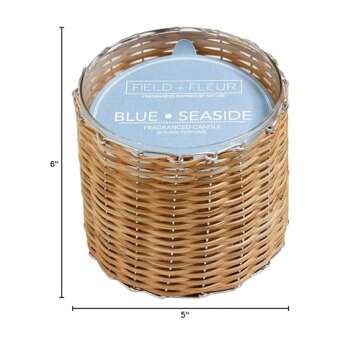 Field + Fleur by Hillhouse Naturals Blue Seaside2 Wick Woven Glass Candle–Tangy Citrus,ripe Coconut,with a Scent of Warm Amber,Musk and Spicy sandalwood-100% Soy Wax Blend–Burn time 75+ Hours