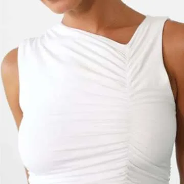HEILA Women's Casual Ruched V Neck Tank Top Summer Irregularity Slim Fit Sleeveless Shirt White
