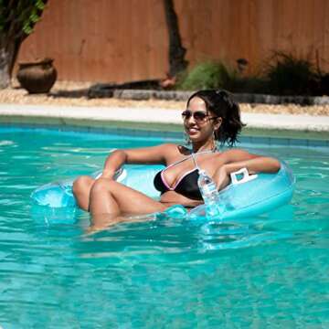 Inflatable Pool Chair Float (2 Pack) Pool Floats Adult Size with Drink & Phone Holder - Lounger for Swimming Pool, Lake, Beach, Blue & Pink Colors by 4E's Novelty