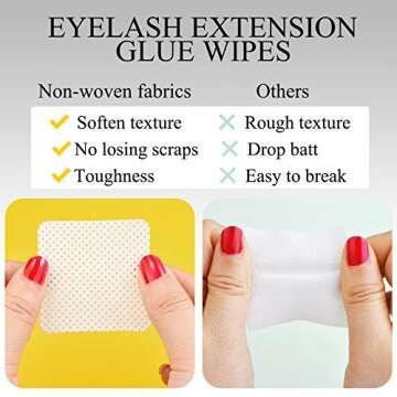 Maitys 1000 Pieces Eyelash Extension Glue Wipes Eyelash Glue Cleaner Non Woven Fabric Wipes Lash Supplies Accessories Tools for Extension Nail Polish Bottle(White)