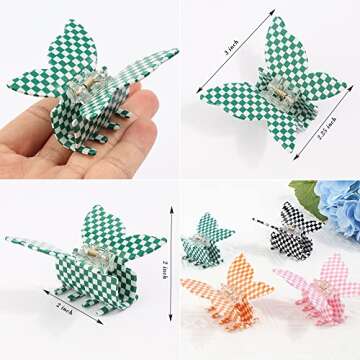 Butterfly Claw Clips, Ahoney 4 Pack Checkered Claw Clip Butterfly Clips for Hair Claw Clips for Thin...