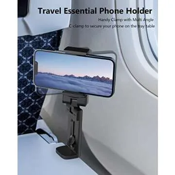 MiiKARE Airplane Travel Essentials Phone Holder, Universal Handsfree Phone Mount for Flying with 360 Degree Rotation, Accessory for Airplane, Travel Must Haves Phone Stand for Desk, Black&Black
