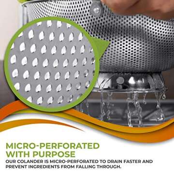 LiveFresh Stainless Steel Micro-Perforated 5-Quart Colander - Professional Strainer with Heavy Duty Handles and Self-draining Solid Ring Base - Dishwasher Safe
