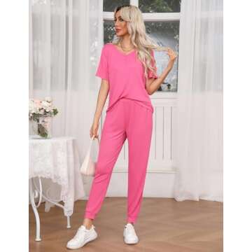 Ekouaer Women's Ribbed 2 Piece Pajama Set with Pockets