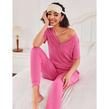 Ekouaer Women's Ribbed 2 Piece Pajama Set with Pockets