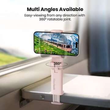 Valentine's Airplane Phone Holder, Klearlook Universal Flight Phone Mount with Multi-Directional 360° Rotation, Travel Must Haves Handsfree Gadgets for Flying, Table, Pink