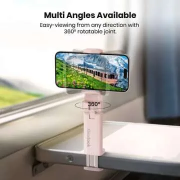 Valentine's Airplane Phone Holder, Klearlook Universal Flight Phone Mount with Multi-Directional 360° Rotation, Travel Must Haves Handsfree Gadgets for Flying, Table, Pink