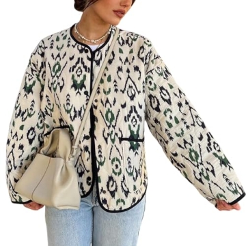 Yimoon Women's Cropped Quilted Puffer Jacket Floral Print Lightweight Padded Coat Vintage Button Dow...