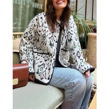 Yimoon Women's Cropped Quilted Puffer Jacket Floral Print Lightweight Padded Coat Vintage Button Down Puffy Outwear(White-L)