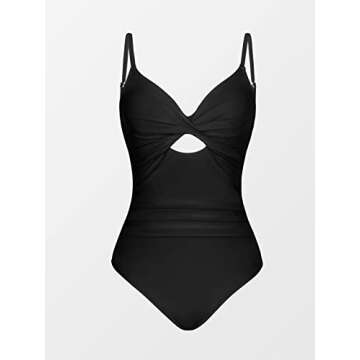 CUPSHE One Piece Swimsuit for Women Bathing Suits Twist Front Cutout Adjustable Straps Ruched Swimwear L, Black