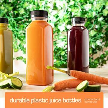 DECADORN 12oz 20pcs Juice Bottles With Caps - MADE IN USA Juice Containers With Lids For Fridge - Juicer Bottles With Tamper Evident Caps, Shatterproof, BPA-Free, Leak proof, Disposable & Recyclable