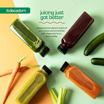 DECADORN 12oz 20pcs Juice Bottles With Caps - MADE IN USA Juice Containers With Lids For Fridge - Juicer Bottles With Tamper Evident Caps, Shatterproof, BPA-Free, Leak proof, Disposable & Recyclable