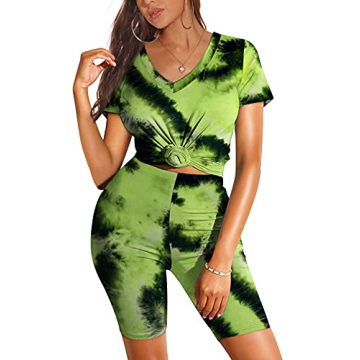 Stylish WIHOLL Women Summer Shorts Set - Tie Dye & V-Neck