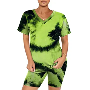 Stylish WIHOLL Women Summer Shorts Set - Tie Dye & V-Neck