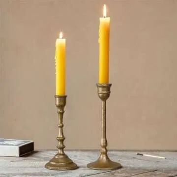 Iron Taper Candle Holder - Set of 2 Decorative Candle Stand - Candlestick Holder for Wedding, Dinning, Party - Antique Brass
