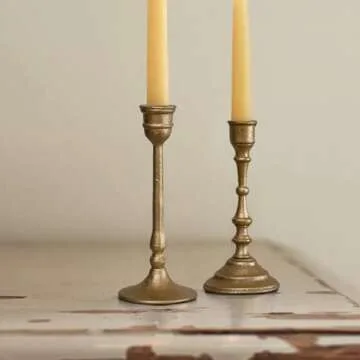 Iron Taper Candle Holder - Set of 2 Decorative Candle Stand - Candlestick Holder for Wedding, Dinning, Party - Antique Brass