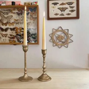 Iron Taper Candle Holder - Set of 2 Decorative Candle Stand - Candlestick Holder for Wedding, Dinning, Party - Antique Brass