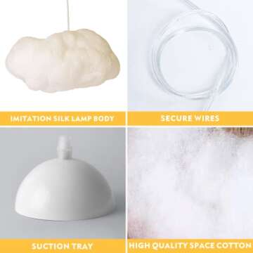 Modern Floating White Cloud Pendant Hanging Light Nordic Cotton Ceiling Light Fixture Girls Children's Living Room Bedroom Hotel Lobby Restaurant Clothing Store Chandelier (27.6Inch)