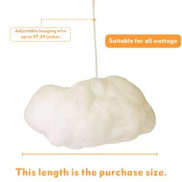 Modern Floating White Cloud Pendant Hanging Light Nordic Cotton Ceiling Light Fixture Girls Children's Living Room Bedroom Hotel Lobby Restaurant Clothing Store Chandelier (27.6Inch)