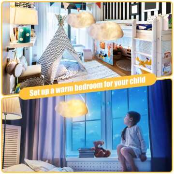 Modern Floating White Cloud Pendant Hanging Light Nordic Cotton Ceiling Light Fixture Girls Children's Living Room Bedroom Hotel Lobby Restaurant Clothing Store Chandelier (27.6Inch)