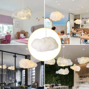 Modern Floating White Cloud Pendant Hanging Light Nordic Cotton Ceiling Light Fixture Girls Children's Living Room Bedroom Hotel Lobby Restaurant Clothing Store Chandelier (27.6Inch)