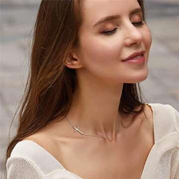 EVER FAITH 925 Sterling Silver Simple Church Sideways Cross Pendant Choker Necklace - Perfect Gift f...