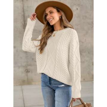 ANRABESS Sweaters for Women Oversized Crewneck Long Sleeve Casual Loose Cable Knit Pullover Tops 2024 Fall Vintage Clothes Apricot XX-Large