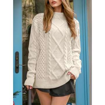 ANRABESS Sweaters for Women Oversized Crewneck Long Sleeve Casual Loose Cable Knit Pullover Tops 2024 Fall Vintage Clothes Apricot XX-Large