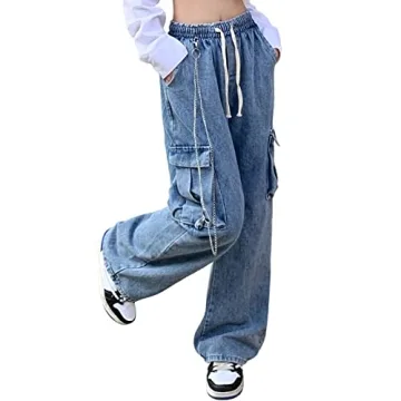 Veryin Baggy Jeans for Women High Waist Y2K Boyfriend Casual Loose Wide Leg Drawstring Cargo Pants w...