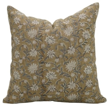 Fabritual Block Print Handcrafted Thick Cotton Floral Pillow Cover for Home Decor, 20X20