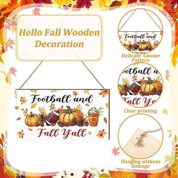 Geetery Football and Fall Y'all Wood Sign Hanging Farmhouse Wall Decor Fall Football Wall Decor Rustic Wooden Autumn Porch Sign for Front Door Home Living Room Garden Harvest Thanksgiving (Lovely)