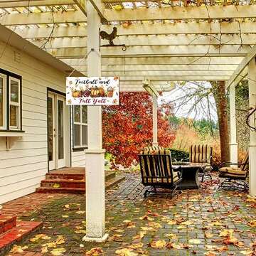 Geetery Football and Fall Y'all Wood Sign Hanging Farmhouse Wall Decor Fall Football Wall Decor Rustic Wooden Autumn Porch Sign for Front Door Home Living Room Garden Harvest Thanksgiving (Lovely)